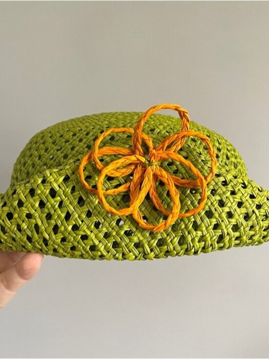 Vintage Green Seagrass Straw Half Hat - One Size